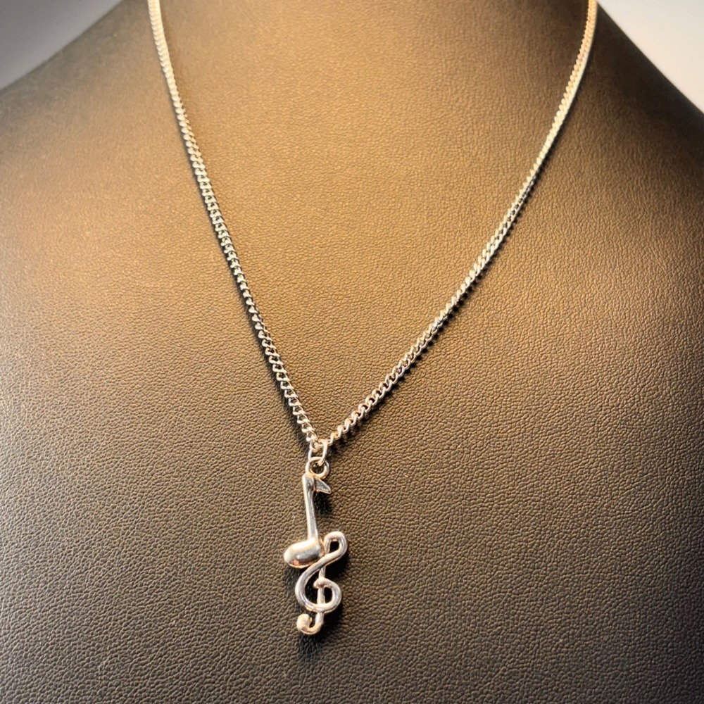 Music Note Pendant Necklace Silver Treble Clef Musical Statement Dark Academia